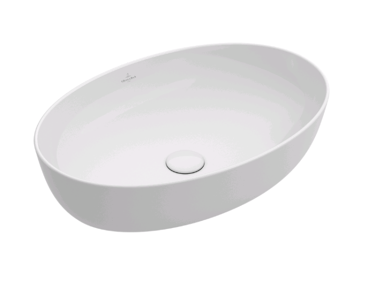 Раковина, Villeroy&Boch, Artis, ширина, мм-610, глубина, мм-410, высота, мм-125, тип установки-накладной (настольный), отверстия для смесителя-отсутствуют, материал-TitanCeram, цвет-альпийский белый