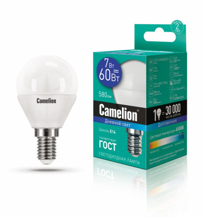 Светодиодная лампа E14 7W 6500К (дневной свет) Camelion LED7-G45/865/E14 (12646)