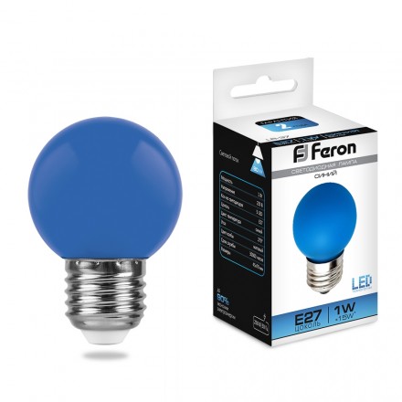Лампа светодиодная Feron E27 1W Синий Шар Матовая LB-3725118