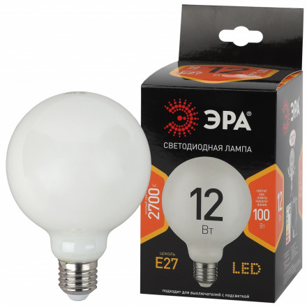 Светодиодная лампа (филамент, шар опал, 12Вт, тепл, E27) F-LED G95-12w-827-E27 OPAL ЭРА (20/560) Б0047036