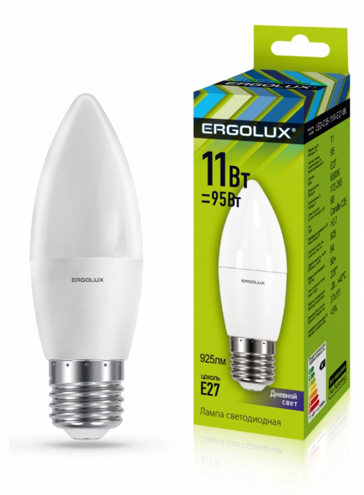 Светодиодная лампа E27 11W 6500К Ergolux LED-C35-11W-E27-6K 13623
