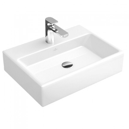 Раковина, Villeroy&amp;Boch, Memento, ширина, мм-600, глубина, мм-420, высота, мм-140, тип установки-подвесной, отверстия для смесителя-одно, декор-без декора, материал-санфарфор, грязеотталкивающее покрытие-CeramicPlus, крепёж-есть, цвет-альпийский белый