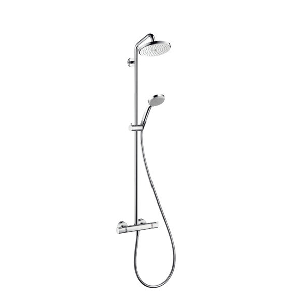 Душевая стойка, Hansgrohe, Croma 160, смеситель-есть, тип открывания воды-двухвентильный, тип регулирования воды-термостатический картридж, верхний душ-есть, форма верхнего душа-круглая, размер верхнего душа-160, держатель верхнего душа-есть, вынос, мм-36