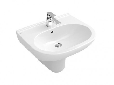 Раковина, Villeroy&amp;Boch, O&#039;Novo, ширина, мм-550, глубина, мм-450, высота, мм-180, тип установки-подвесной, отверстия для смесителя-одно, перелив-есть, тип перелива-открытый, декор-без декора, материал-санфарфор, цвет-альпийский белый