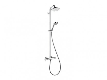Душевая стойка, Hansgrohe, Croma 220, смеситель-есть, тип открывания воды-двухвентильный, тип регулирования воды-термостатический картридж, верхний душ-есть, форма верхнего душа-круглая, размер верхнего душа-220, держатель верхнего душа-есть, вынос, мм-50