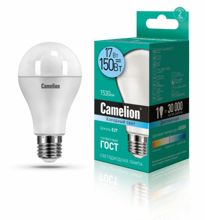 Светодиодная лампа E27 17W 4500К (холодный свет) Camelion LED17-A65/845/E27 (12309)
