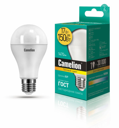 Светодиодная лампа E27 17W 3000К (теплый свет) Camelion LED17-A65/830/E27 (12308)