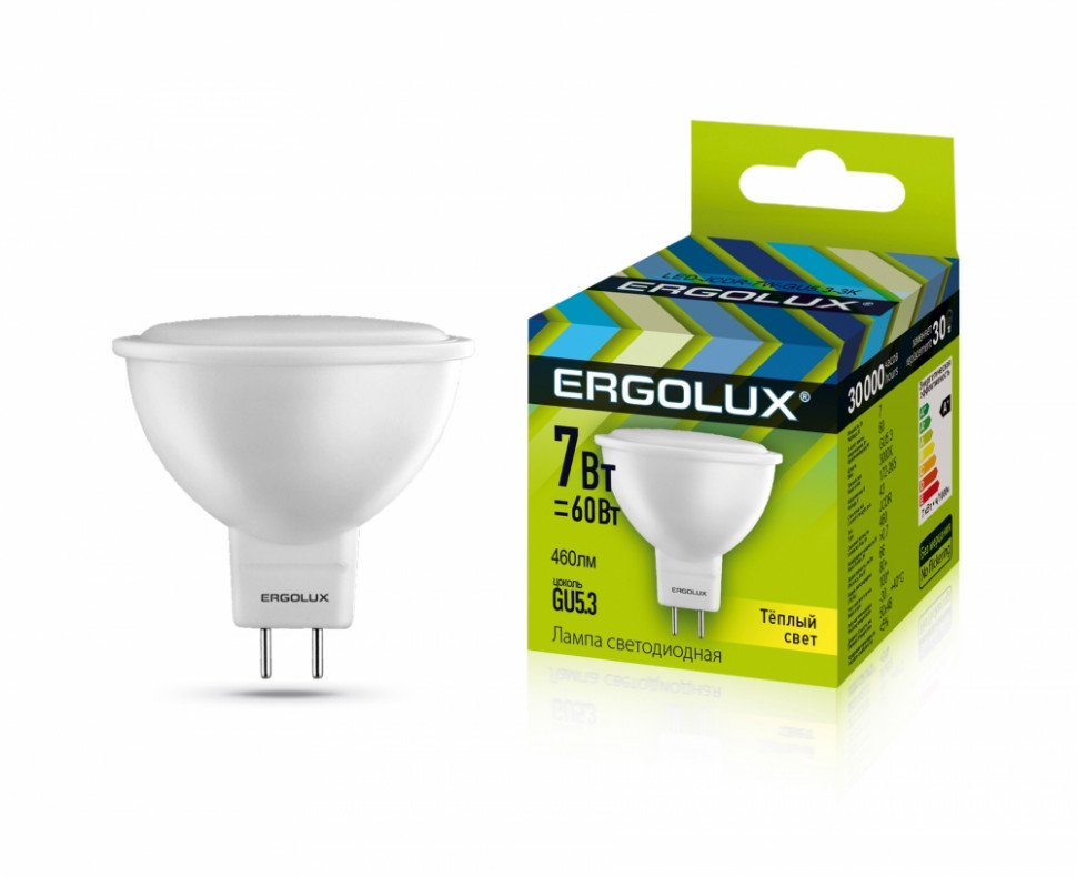 Светодиодная лампа GU5.3 7W 3000К Ergolux LED-JCDR-7W-GU5.3-3K 12158