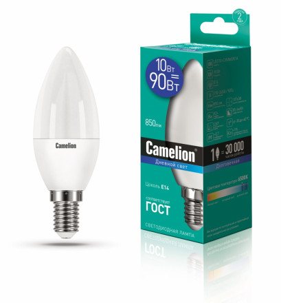 Светодиодная лампа E14 10W 6500К (дневной свет) Camelion LED10-C35/865/E14 (13563)