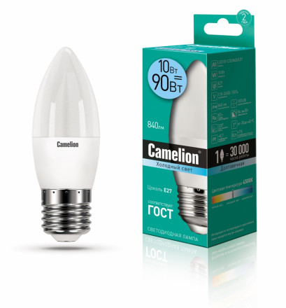 Светодиодная лампа E27 10W 4500К (холодный свет) Camelion LED10-C35/845/E27 (13562)