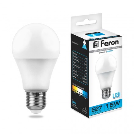 Лампа светодиодная Feron E27 15W 6400K Шар Матовая LB-94 25630