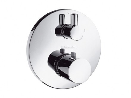 Смеситель для душа, Hansgrohe, Ecostat S, тип открывания воды-вентильный, тип регулирования воды-термостатический картридж, тип установки-встраиваемый, отверстия для монтажа-1, комплектация-запорный/переключающий вентиль, внутренняя часть-необходимо заказ