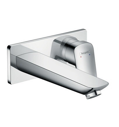 Смеситель для раковины, Hansgrohe, Logis, тип открывания воды-однорычажный, тип регулирования воды-керамический узел смешивания, тип установки-настенный, вынос излива, мм-195, внутренняя часть-необходимо заказать, цвет хром