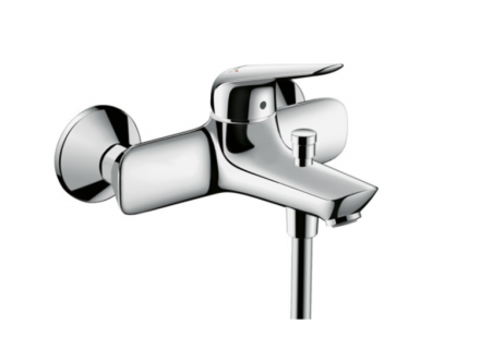 Смеситель для ванны и душа, Hansgrohe, Novus, тип открывания воды-однорычажный, тип установки-настенный, отверстия для монтажа-2, вынос излива, мм-192, тип излива-неподвижный, комплектация-переключатель, цвет-хром
