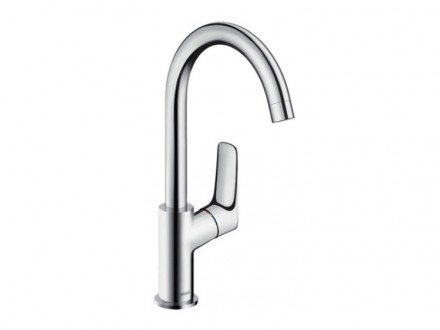 Смеситель для раковины, Hansgrohe, Logis, тип открывания воды-однорычажный, тип регулирования воды-керамический картридж, тип установки-на раковину, отверстия для монтажа-1, высота, мм-300, вынос излива, мм-154, тип излива-поворотный, донный клапан-есть,
