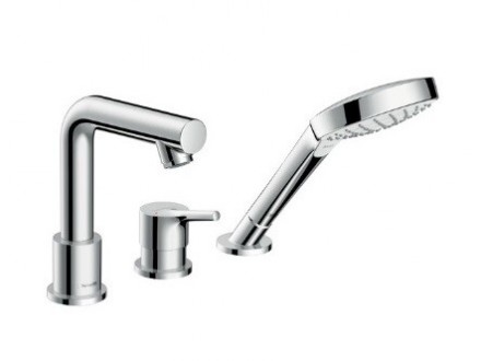 Смеситель для ванны и душа, Hansgrohe, Talis S, тип открывания воды-однорычажный, тип регулирования воды-керамический узел смешивания, тип установки-на борт ванны, отверстия для монтажа-3, вынос излива, мм-200, комплектация-переключатель, ручной душ, внут