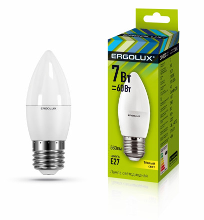 Светодиодная лампа E27 7W 3000K C35 Ergolux LED-C35-7W-E27-3K 13297