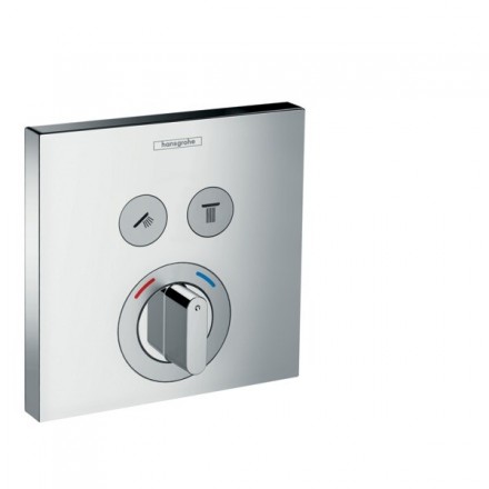 Смеситель для душа, Hansgrohe, ShowerSelect , тип открывания воды-вентильный, тип регулирования воды-керамический картридж, тип установки-встраиваемый, отверстия для монтажа-1, комплектация-ручка, розетка, функциональный блок, внутренняя часть-необходимо
