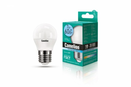 Лампа светодиодная 7Вт 220В Camelion LED7-G45/845/E27 12072
