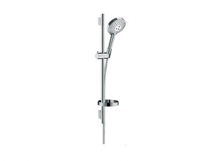 Душевой гарнитур, Hansgrohe, Raindance Select S, размер штанги, мм-650, размер шланга, мм-1600, диаметр ручного душа, мм-120, количество режимов-3, тип струи-PowderRain, Rain, WhirlAir , цвет-хром, комплектация-держатель ручного душа, регулируется в преде