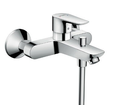 Смеситель для ванны и душа, Hansgrohe, Talis E, тип открывания воды-однорычажный, тип регулирования воды-керамический узел смешивания, тип установки-настенный, отверстия для монтажа-2, вынос излива, мм-194, тип излива-неподвижный, комплектация-с шумопогло