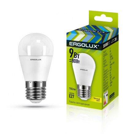 Светодиодная лампа E27 9W 3000K Ergolux LED-G45-9W-E27-3K 13176