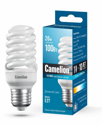 Энергосберегающая лампа E27 20W 6400К (дневной свет) Camelion LH20-FS-T2-M/864/E27 (10609)