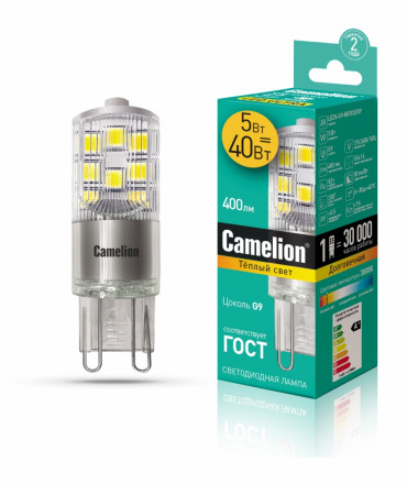 Светодиодная лампа G9 5W 3000K (теплый свет) Camelion LED5-G9-NF/830/G9 (13704)