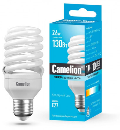 Энергосберегающая лампа E27 26W 4200К (холодный свет) Camelion LH26-FS-T2-M/842/E27 (10588)