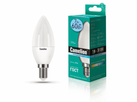 Лампа светодиодная 7Вт 220В Camelion LED7-C35/845/E14 12074