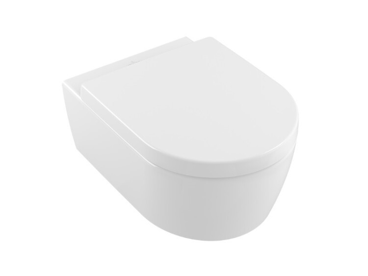 Унитаз, Villeroy&Boch, Avento, безободковый (с открытым смывным краем), тип установки-подвесной, ширина, мм-370, глубина, мм-530, высота, мм-310, форма чаши-овальная, выпуск-горизонтальный, материал-керамика, сиденье-в комплекте, цвет-альпийский белый, с