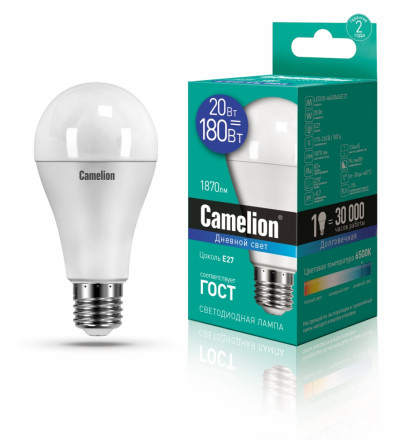 Светодиодная лампа E27 20W 6500К (дневной свет) Camelion LED20-A65/865/E27 (13166)