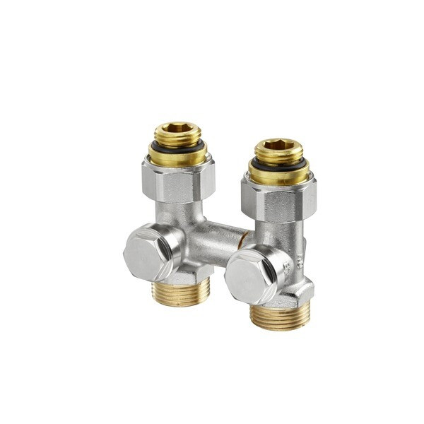 Узел, Oventrop, Multiflex V, запорно-присоединительный, прямой H-образный, 3/4", 3/4", Н ЕК-НГ, PN, бар-10, T°C -от +2 до +120, латунь, никелированный, ZB, для отопительных приборов-со встроенным вентилем, металлическое уплотнение