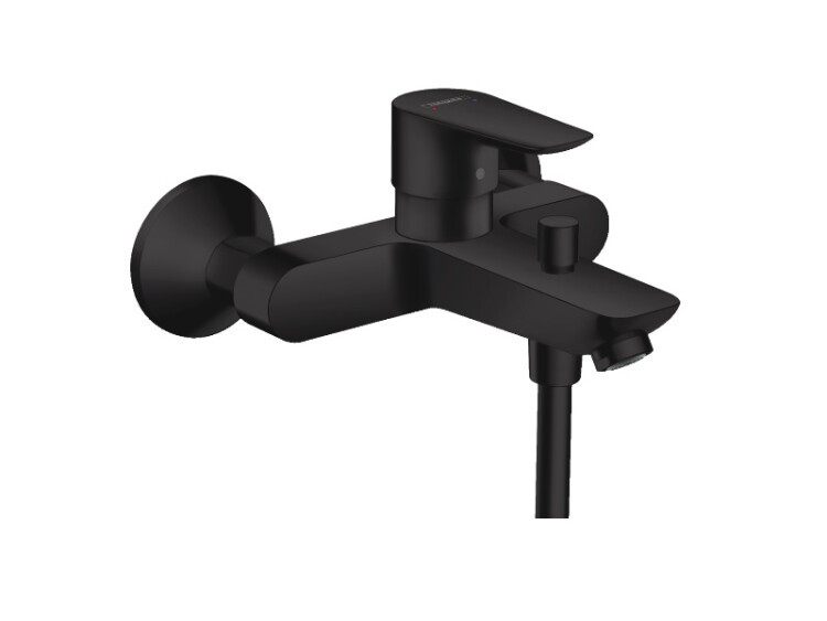 Смеситель для ванны и душа, Hansgrohe, Talis E, тип открывания воды-однорычажный, тип регулирования воды-керамический узел смешивания, тип установки-настенный, отверстия для монтажа-2, вынос излива, мм-194, тип излива-неподвижный, цвет-черный матовый, рег