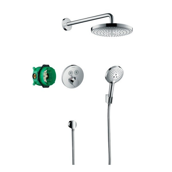 Душевая система, Hansgrohe, Raindance Select S, смеситель-есть, тип регулирования воды-термостатический картридж, скрытая часть iBox universal, верхний душ-есть, форма верхнего душа-круглая, размер верхнего душа-240, держатель верхнего душа-есть, вынос, м