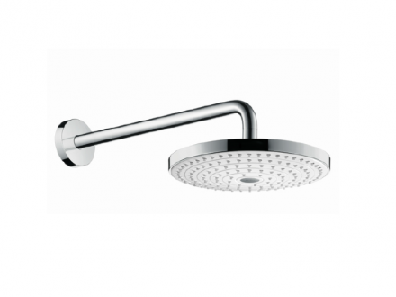 Верхний душ, Hansgrohe, Raindance Select S, тип установки-настенный, размер душевого диска, мм-240*240, форма-круглая, количество режимов-2, тип струи-Rain, RainAir, держатель-есть, размер держателя-390, цвет-белый/хром