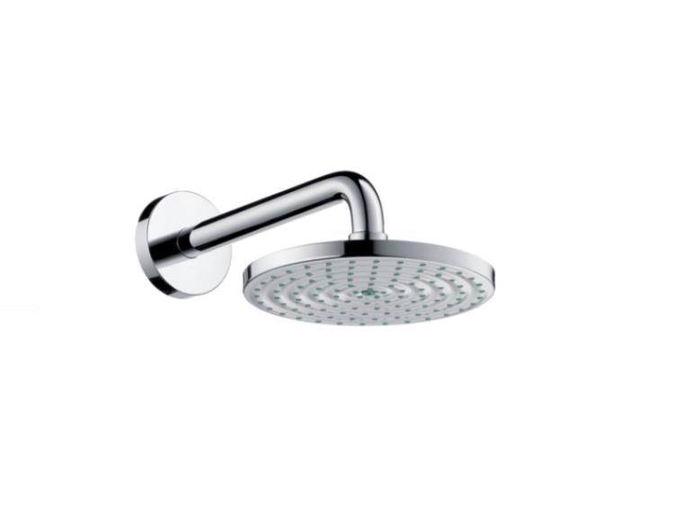 Верхний душ, Hansgrohe, Raindance S, тип установки-настенный, ширина, мм-180, глубина, мм-180, высота, мм-102, форма-круглая, количество режимов-1, тип струи-Rain, держатель-есть, размер держателя-240, цвет-хром