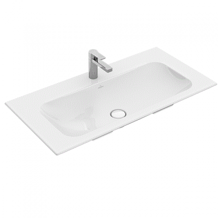 Раковина, Villeroy&amp;Boch, Finion, ширина, мм-1000, глубина, мм-500, высота, мм-100, отверстия для смесителя-одно, перелив-есть, тип перелива-скрытый, декор-без декора, материал-TitanCeram, грязеотталкивающее покрытие-CeramicPlus, цвет-альпийский белый