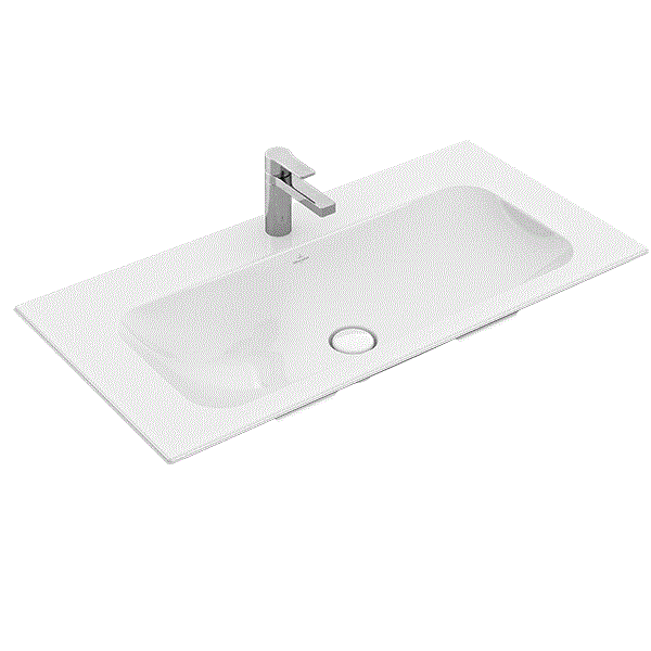 Раковина, Villeroy&Boch, Finion, ширина, мм-1000, глубина, мм-500, высота, мм-100, отверстия для смесителя-одно, перелив-есть, тип перелива-скрытый, декор-без декора, материал-TitanCeram, грязеотталкивающее покрытие-CeramicPlus, цвет-альпийский белый
