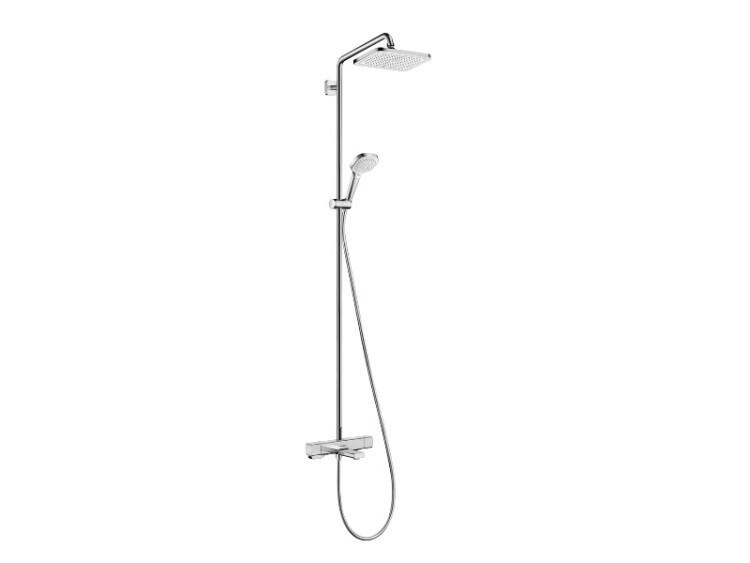 Душевая стойка, Hansgrohe, Croma E, Showerpipe , смеситель-есть, тип регулирования воды-термостатический картридж, верхний душ-есть, форма верхнего душа-прямоугольная, размер верхнего душа-280*170, регулируемый угол верхнего душа, держатель верхнего душа-