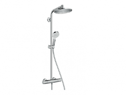 Душевая стойка, Hansgrohe, Crometta S, смеситель-есть, тип открывания воды-вентильный, тип регулирования воды-термостатический картридж, верхний душ-есть, форма верхнего душа-круглая, размер верхнего душа-240, держатель верхнего душа-есть, вынос, мм-352,