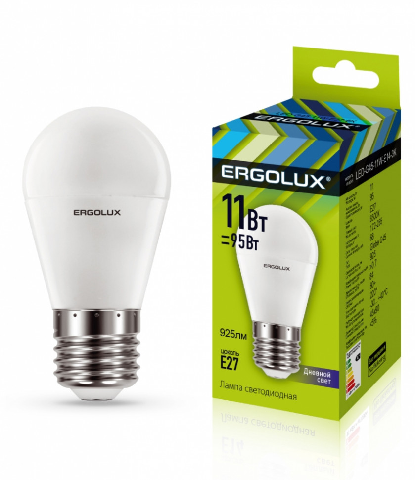 Светодиодная лампа E27 11W 6500К Ergolux LED-G45-11W-E27-6K 13632