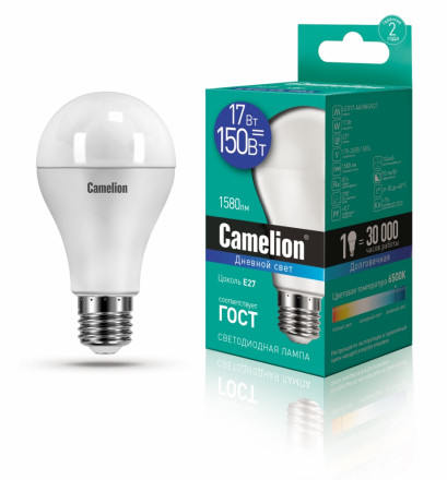 Светодиодная лампа E27 17W 6500К (дневной свет) Camelion LED17-A65/865/E27 (12653)
