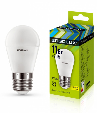 Светодиодная лампа E27 11W 3000К Ergolux LED-G45-11W-E27-3K 13630