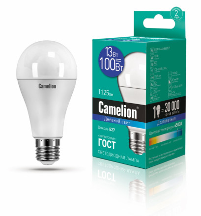 Светодиодная лампа E27 13W 6500К (дневной свет) Camelion LED13-A65/865/E27 (12652)