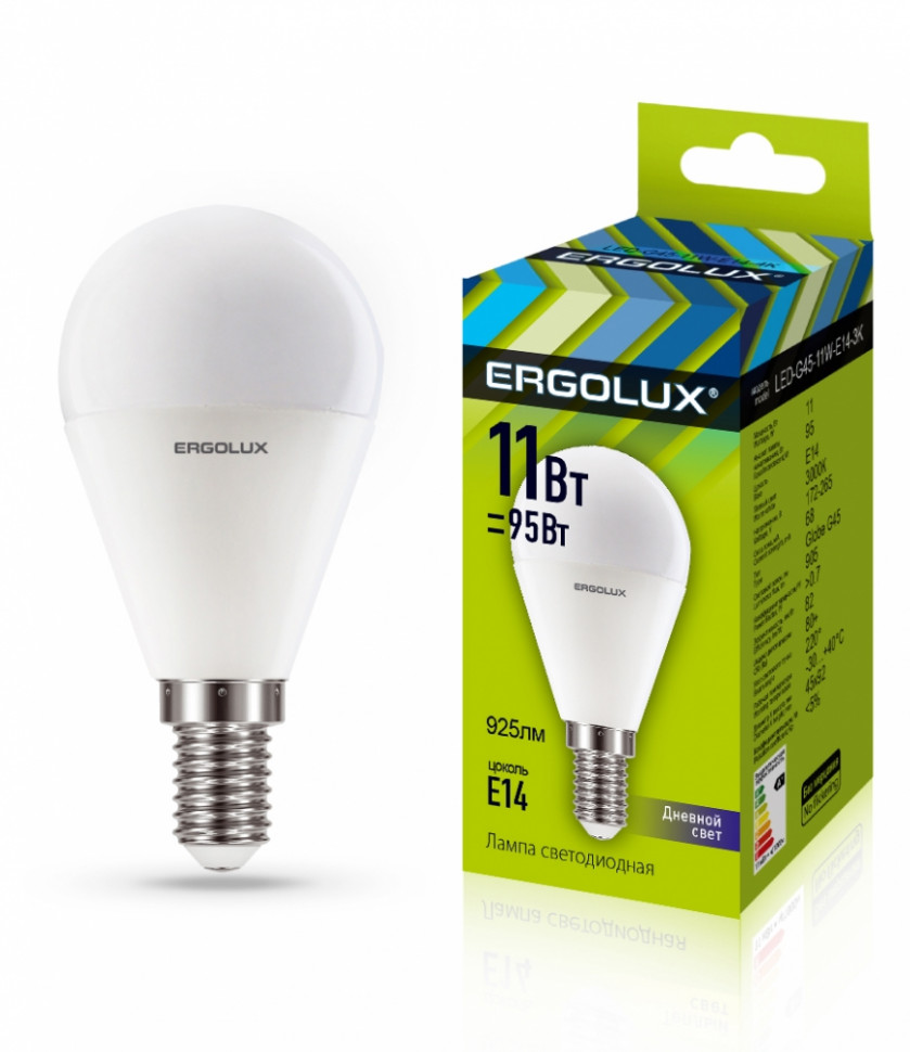 Светодиодная лампа E14 11W 6500К Ergolux LED-G45-11W-E14-6K 13629