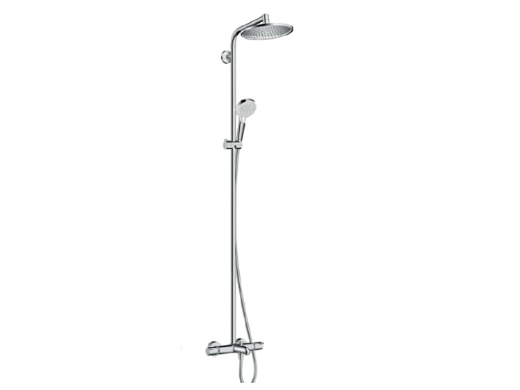 Душевая стойка, Hansgrohe, Crometta S, смеситель-есть, тип открывания воды-вентильный, тип регулирования воды-термостатический картридж, излив-есть, вынос излива, мм-182, верхний душ-есть, форма верхнего душа-круглая, размер верхнего душа-240*240, держате