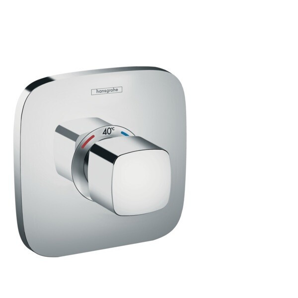 Смеситель для душа, Hansgrohe, Ecostat E, тип регулирования воды-термостатический картридж, тип установки-встраиваемый, комплектация-розетка, рукоятка, гильза, функциональный блок, внутренняя часть-необходимо заказать, цвет-хром, регулируемое ограничение