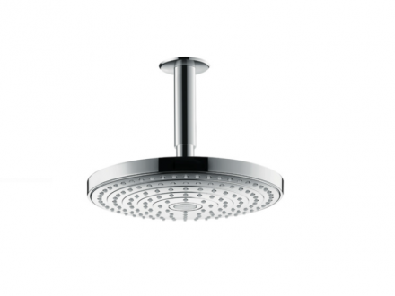 Верхний душ, Hansgrohe, Raindance Select S, тип установки-потолочный, размер душевого диска, мм-240*240, форма-круглая, количество режимов-2, тип струи-Rain, RainAir, держатель-есть, размер держателя-100, цвет-хром