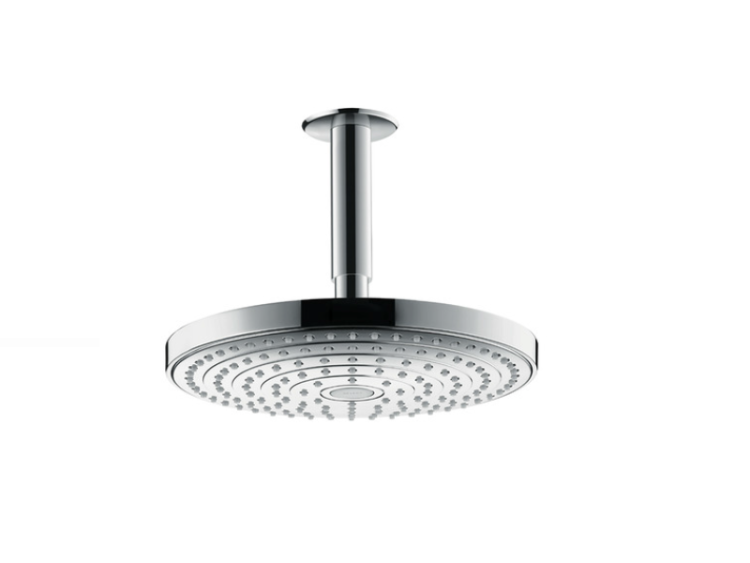 Верхний душ, Hansgrohe, Raindance Select S, тип установки-потолочный, размер душевого диска, мм-240*240, форма-круглая, количество режимов-2, тип струи-Rain, RainAir, держатель-есть, размер держателя-100, цвет-хром